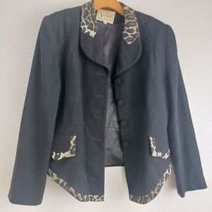 Visage Royal black with animal.print detail small peplum blazer size 12